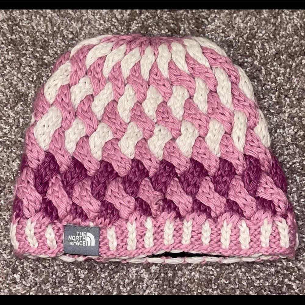 One Size fits all pink knit North Face Beanie